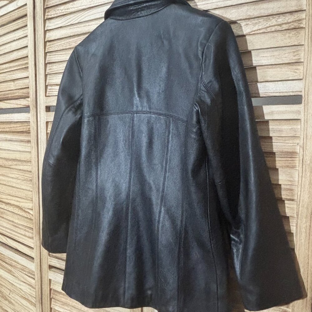Siena Studio Black Leather Jacket Women’s Small Collared Button-Up Excellent - Picture 5 of 9